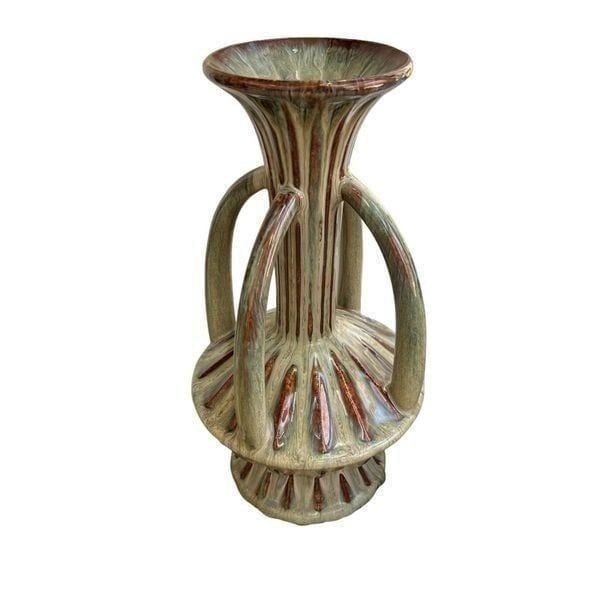 Vintage Large Vase Mid Century Modern Drip Glaze, has a tiny crack in one handle
