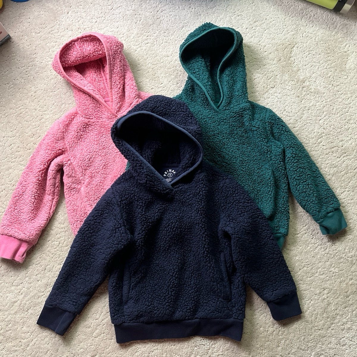 Primary Sherpa Hooded Pullover Hoodie Sweatshirt Fleece Set Pink Green Blue 3