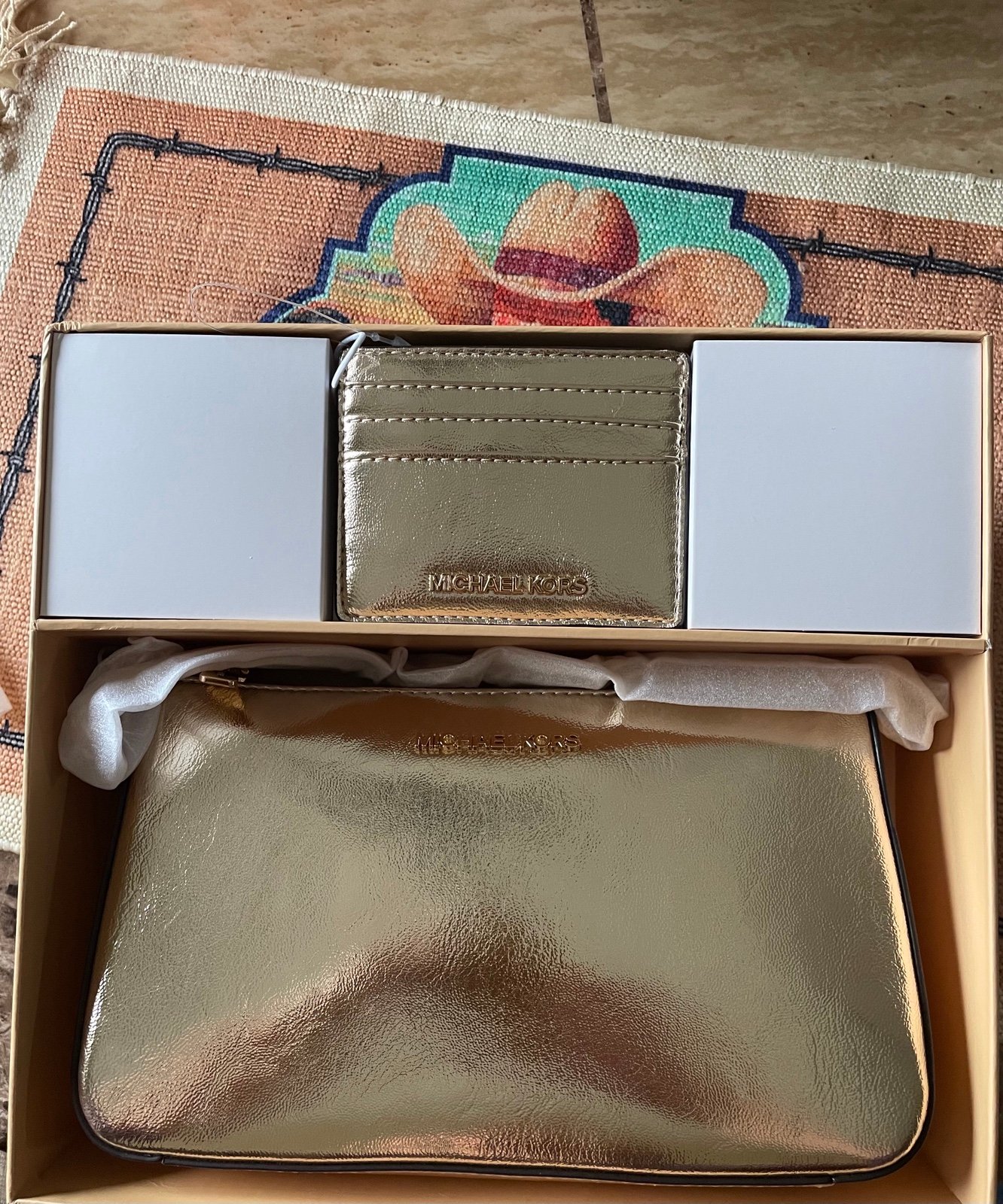 Michael Kors Leather Gold Metallic Jet Set NWT