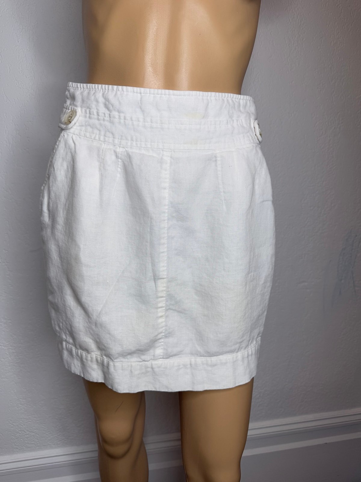 Reiss 100% Linen Button Waist Sailor Straight Mini Skirt Size 8 White