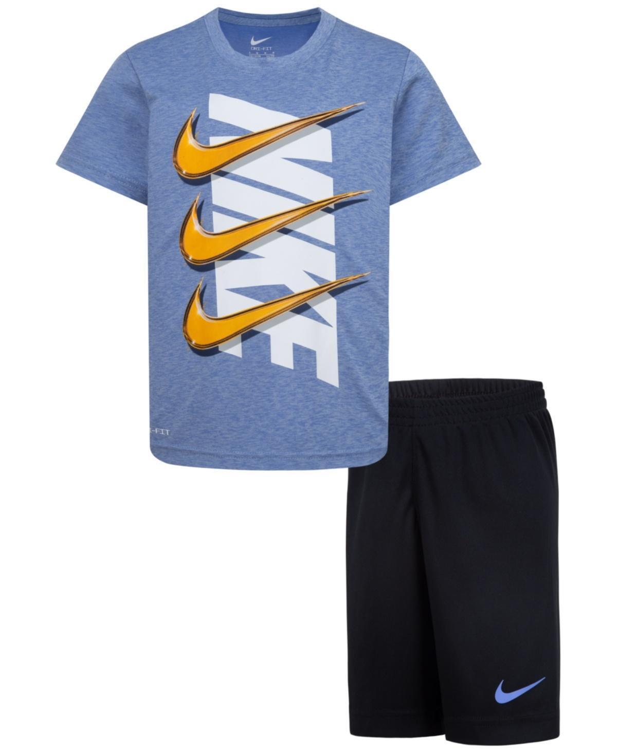 Nike Boys' 3 Checks T-Shirt Set Light Blue, 4 Youth