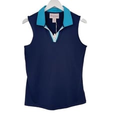 TOMMY BAHAMA Golf Blue V-neck Collared Tank Top UPF 50+ Active Collard Large NEW