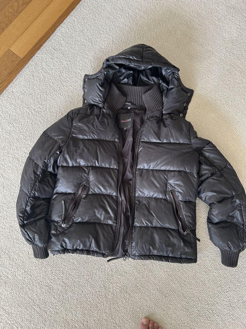 Black down jacket with hood, size 60.