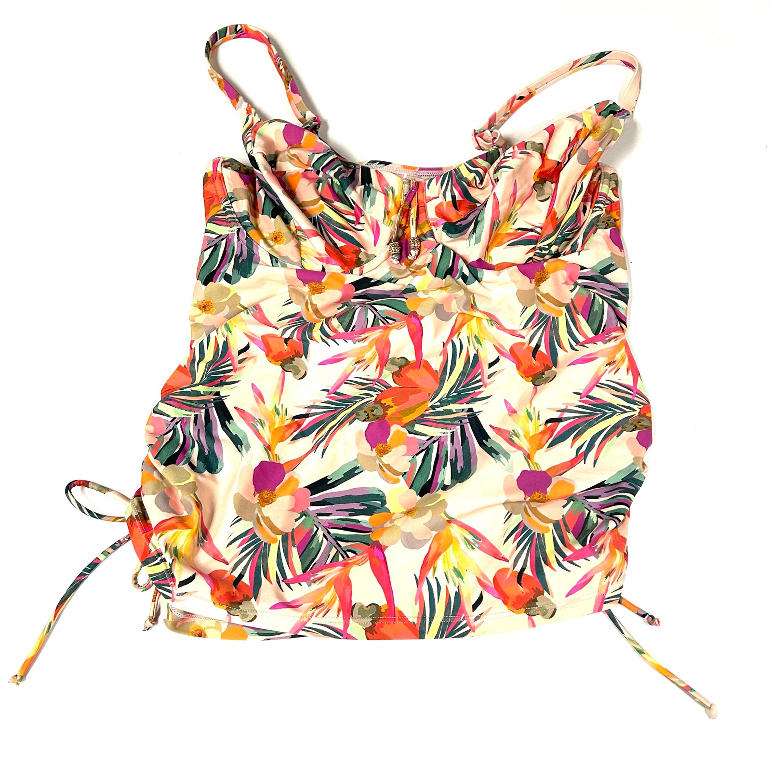 Panache Swim 34F 34DDD Paradise Tankini Top Unlined Pink Tropical SW1631 #0642