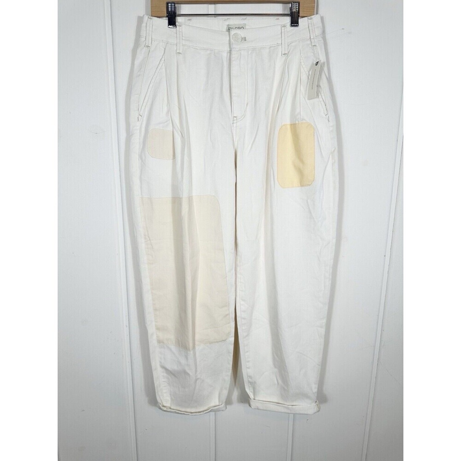 Anthropologie 29 Pilcro Rolled-Hem Utility Chino Pants Ivory Patch Coastal Boho