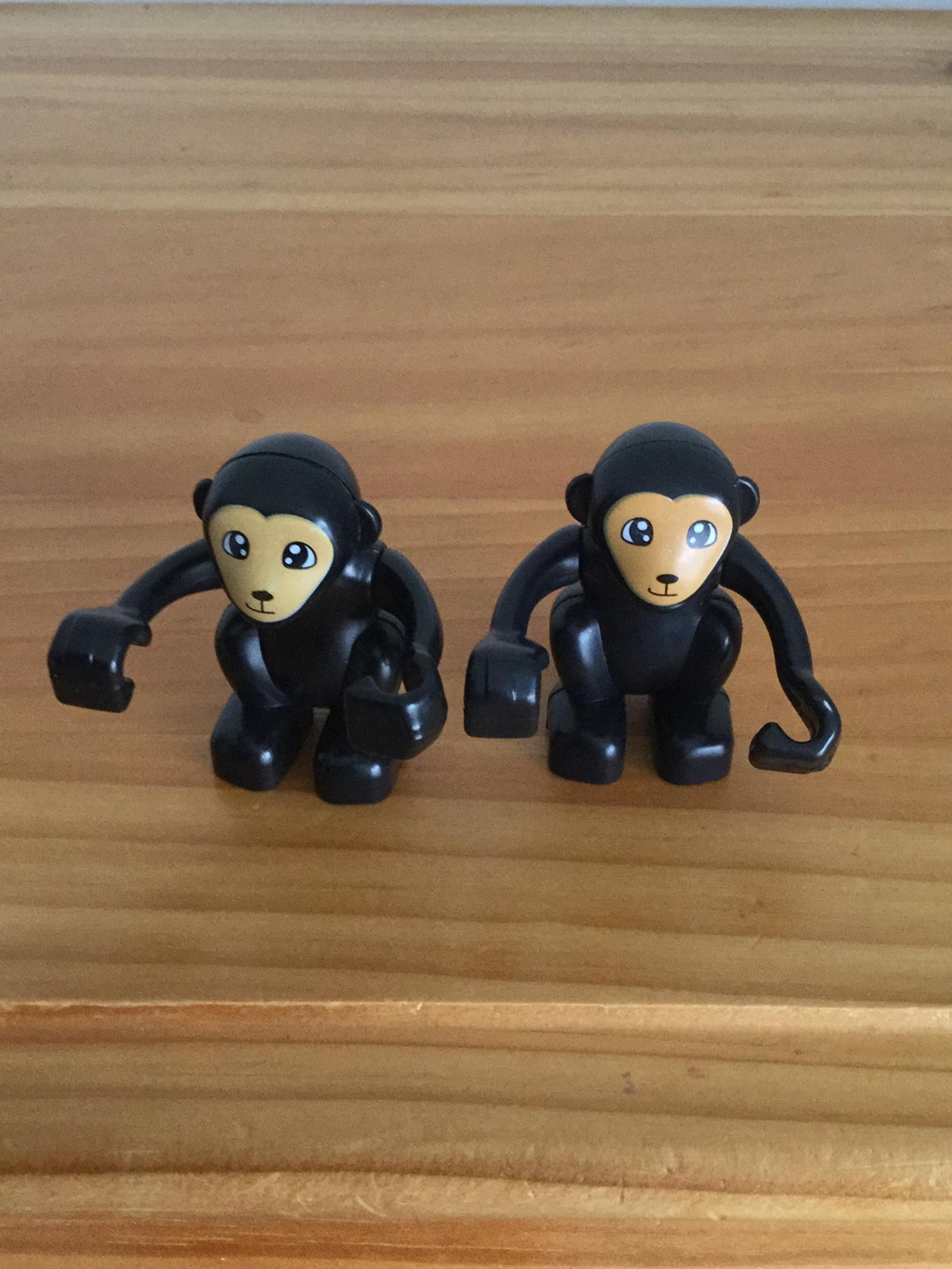 Two (2) Lego Duplo BLACK & BROWN MONKEY Animal Zoo Replacement for JUNGLE