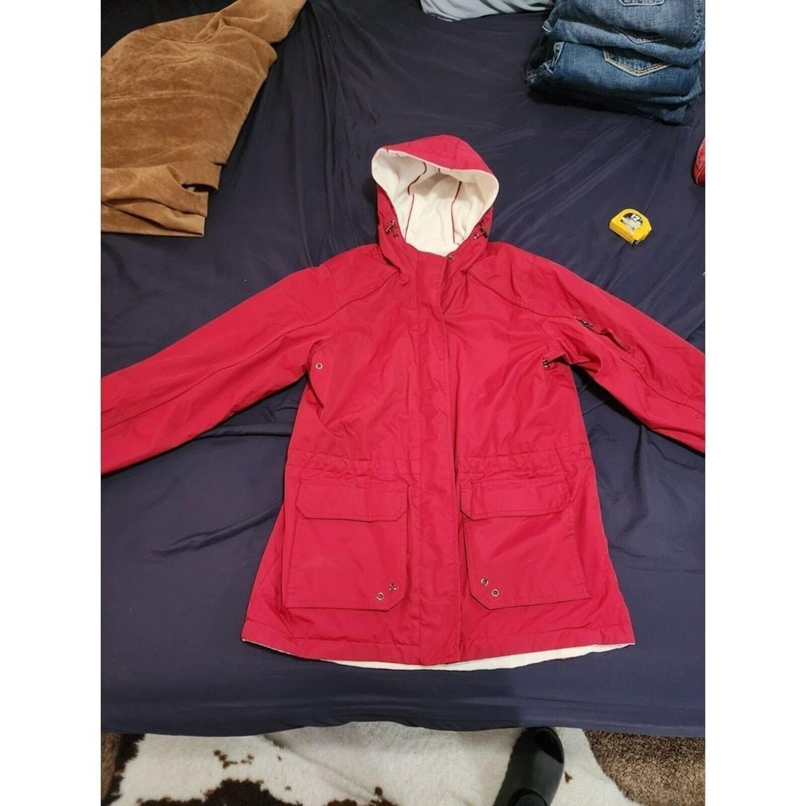 St. John's Bay Reversible Parka Trench Rain Coat Red Mens Size Sm Womens Size M