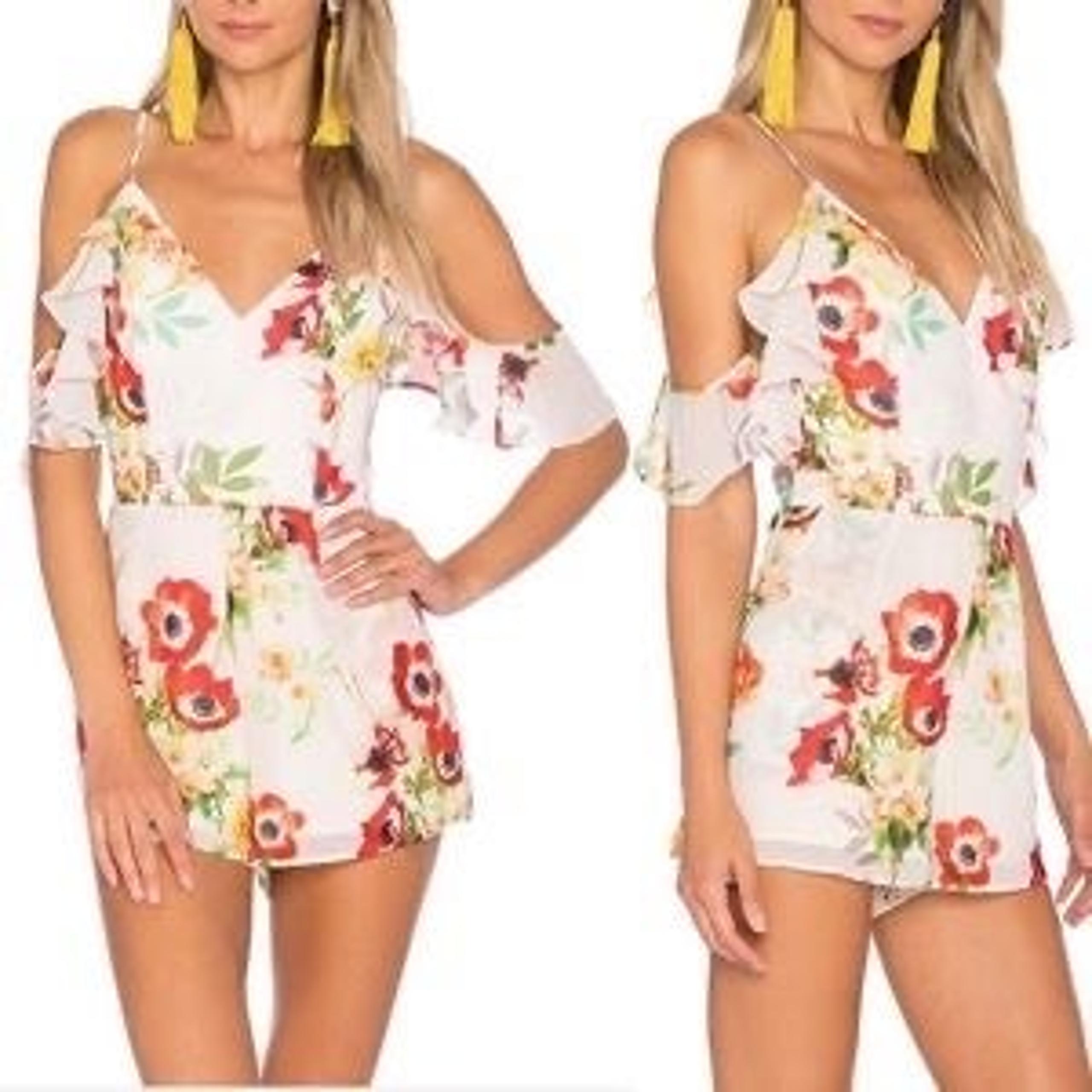 Yumi Kim Whimsical Floral Print Cold Shoulder Romper In Field Of Dreams small