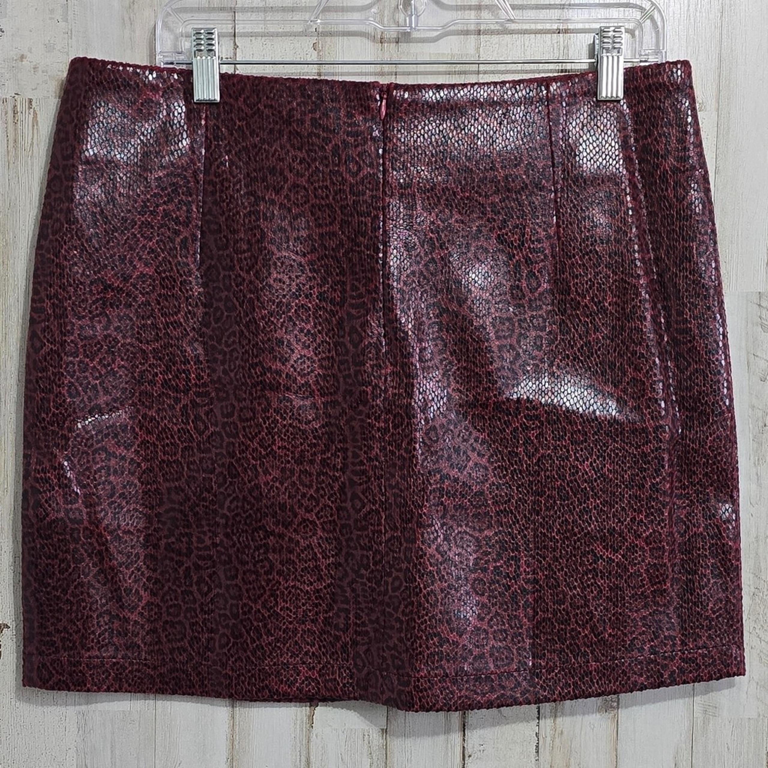 Umgee Burgundy Black Leopard Print Faux Leather Zip Up Mini Skirt Size XL