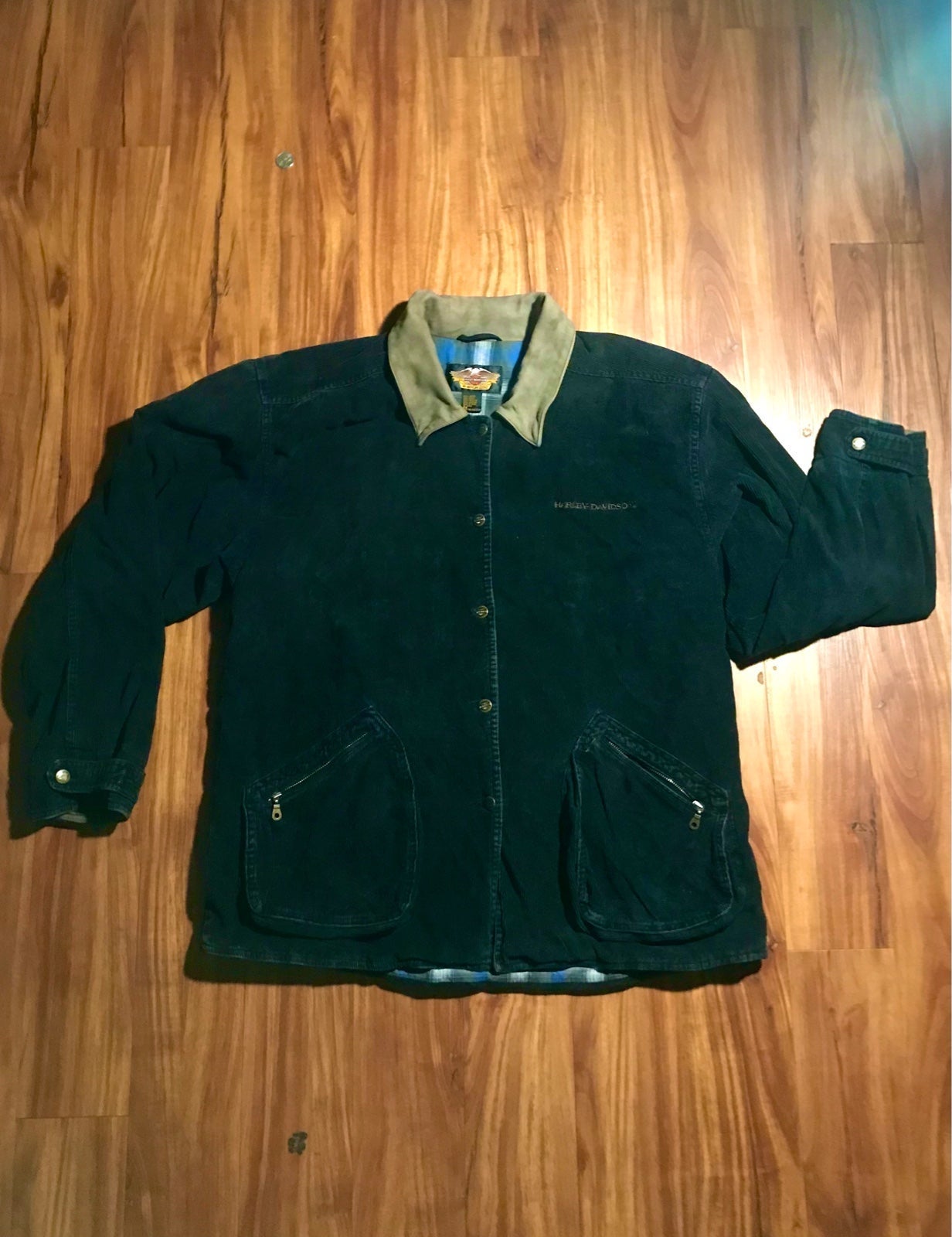 Harley-Davidson Women's Black Denim Button Down Coat Jacket Size 2W Vintage Rare