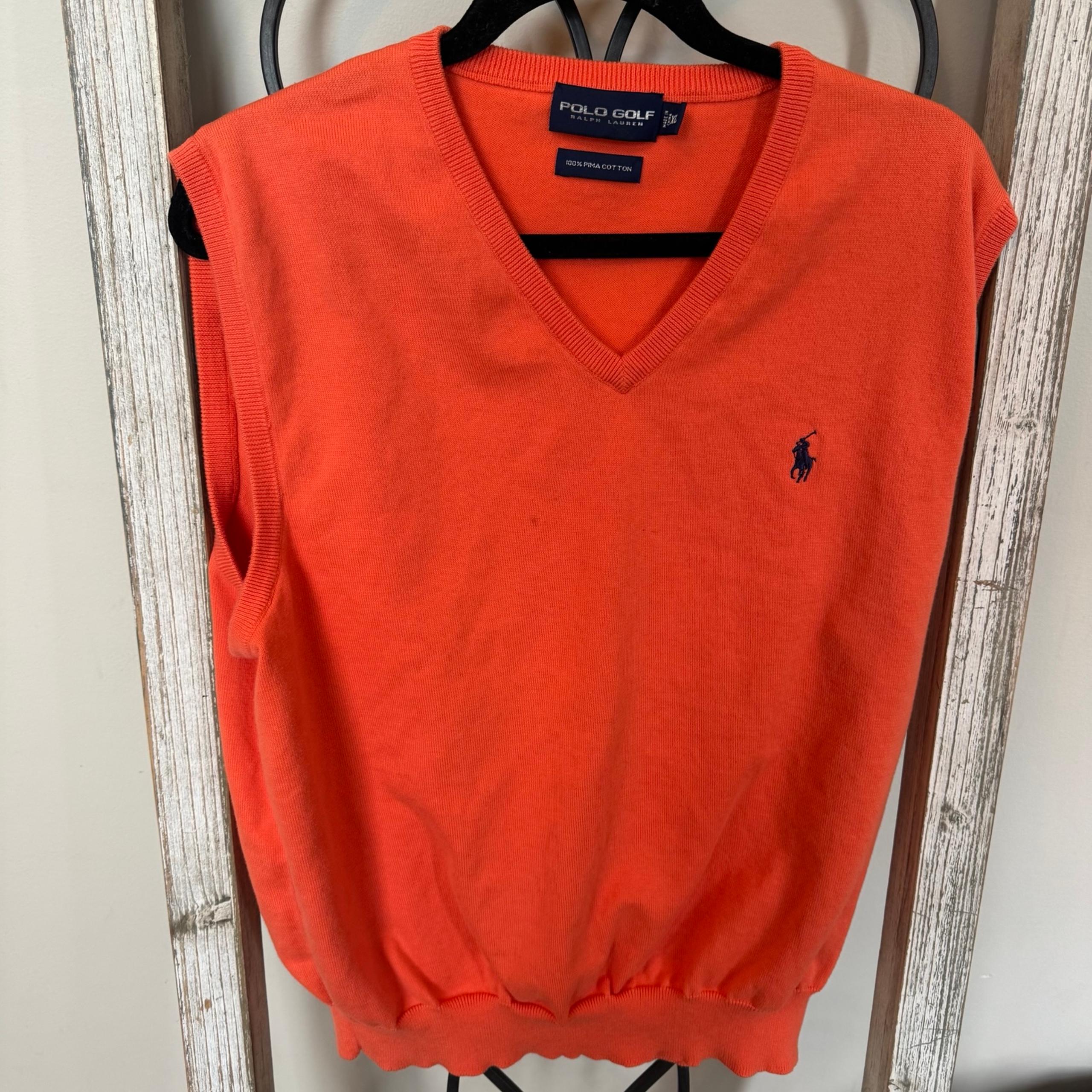 Polo Golf Ralph Lauren Men’s Orange Pima Cotton Sweater Vest Size Extra Large XL