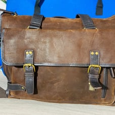 Bosca Briefcase Messenger Bag Laptop Leather Brown Buckles Strap