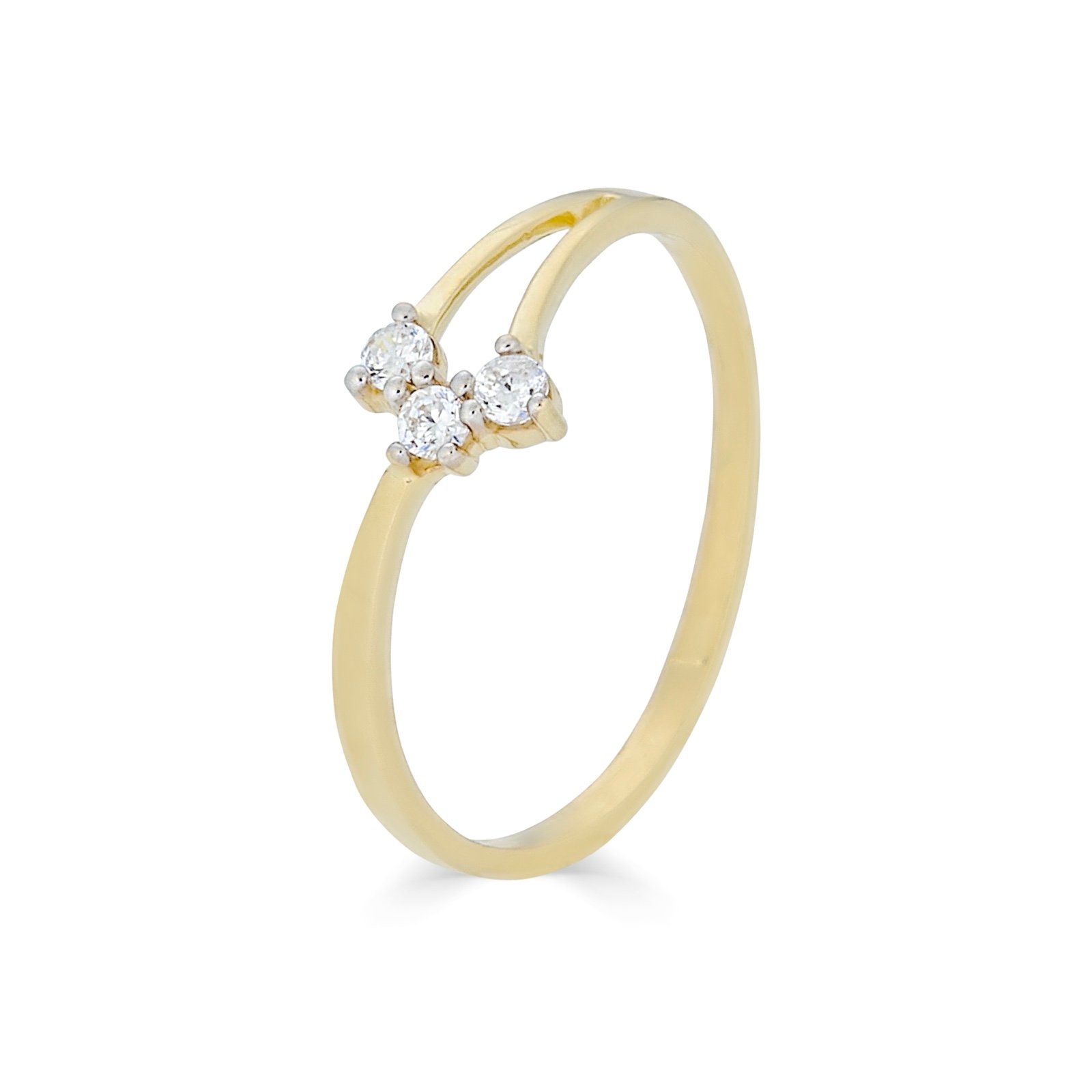14K YELLOW GOLD RING WITH THREE C.Z. SIZE 7