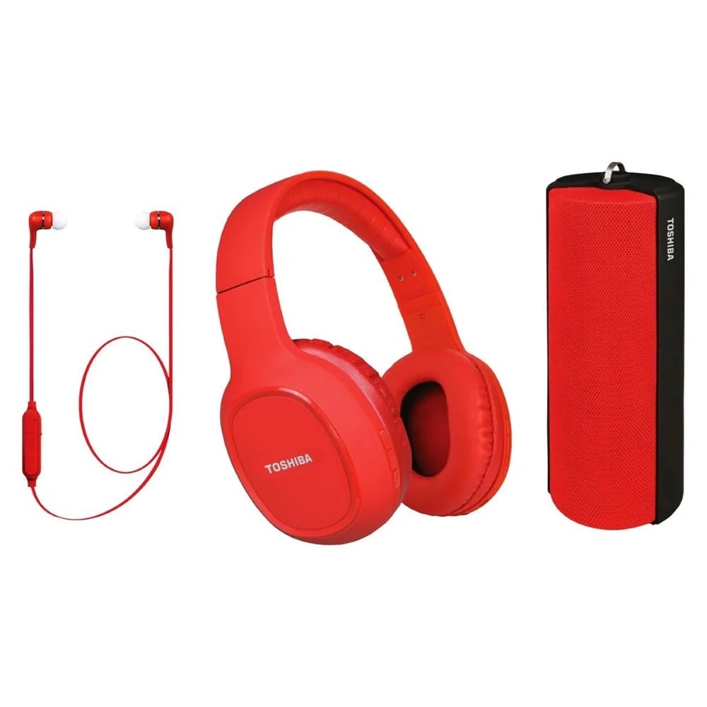 TOSHIBA 3 PIECE WIRELESS SPEAKER, EARBUDS & HEADPHONES SET