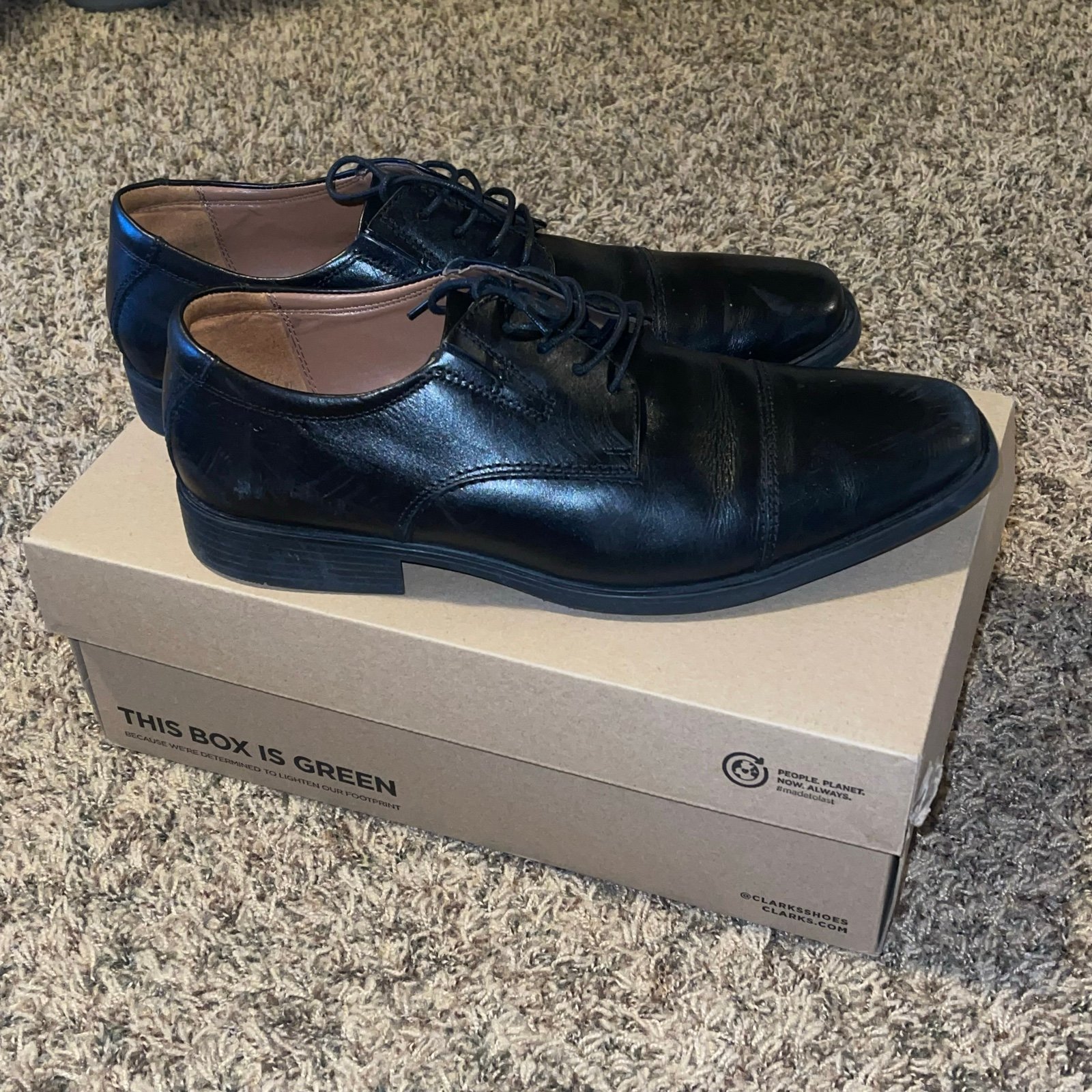 Clarks Tilden Cap 10309 Mens Black Leather Lace Up Oxford Shoes Size US 11.5