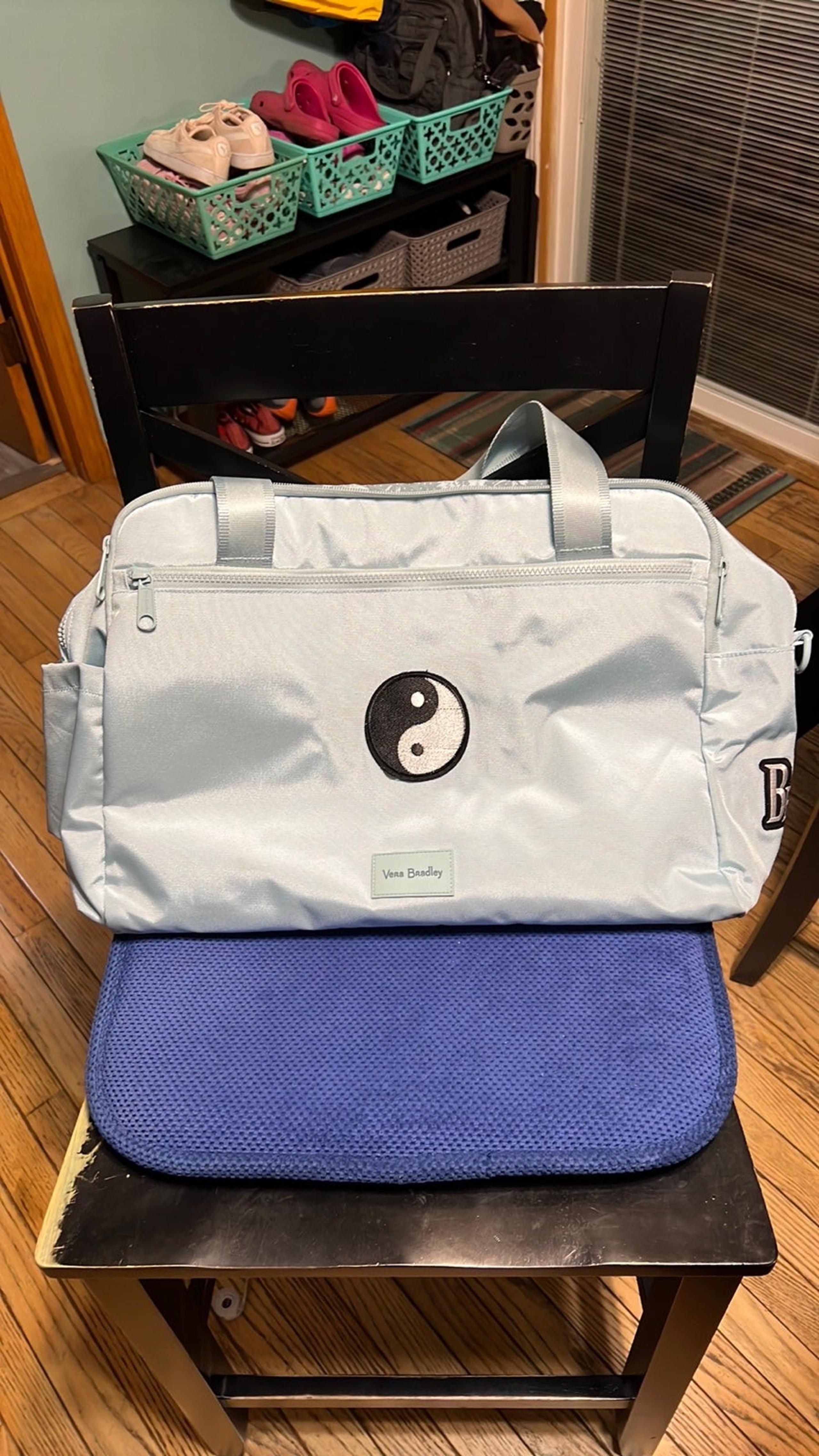 Vera Bradley ReActive Weekender Travel Bag with custom patches. Light blue