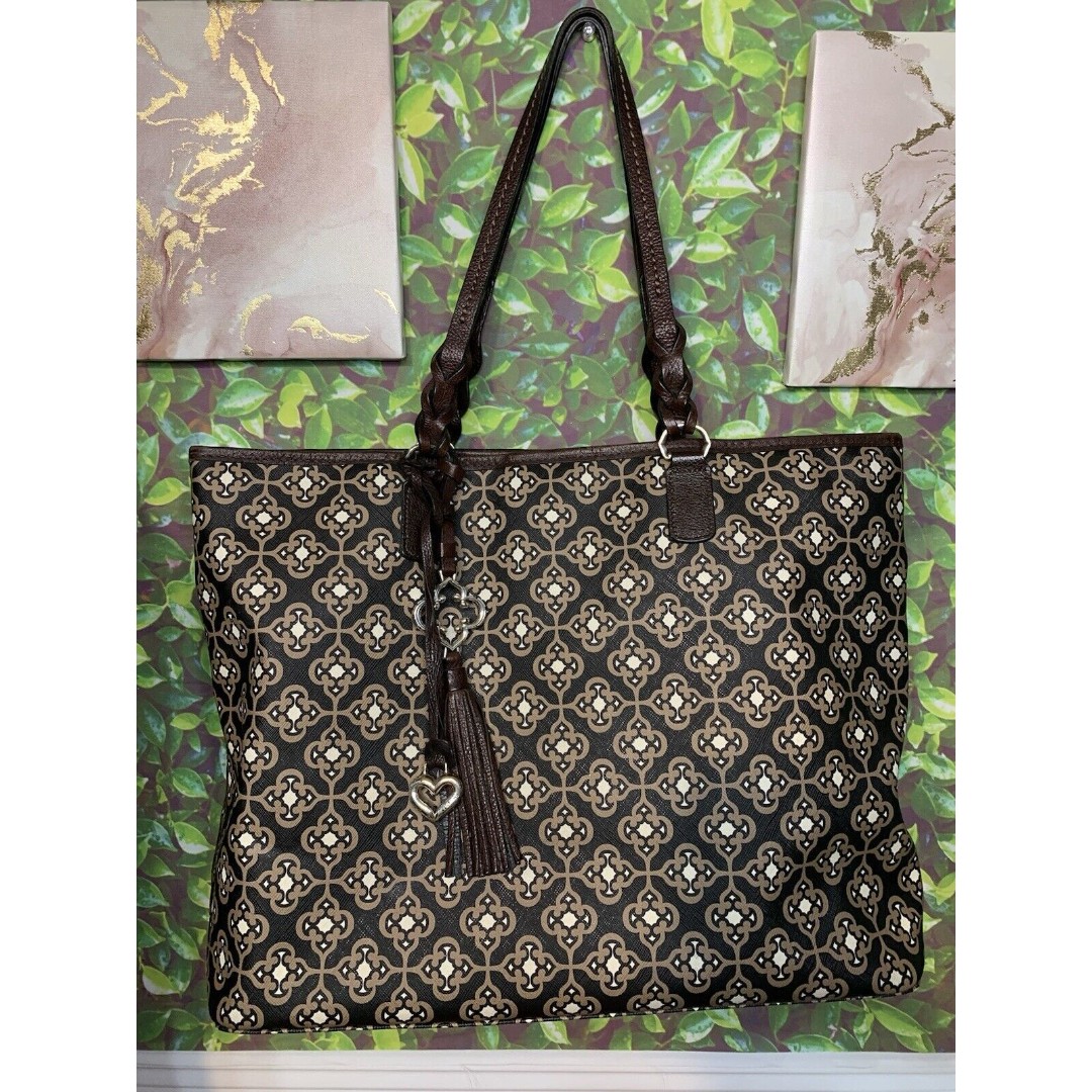 Brighton Large Tote Bag Black White & Brown Design Leather