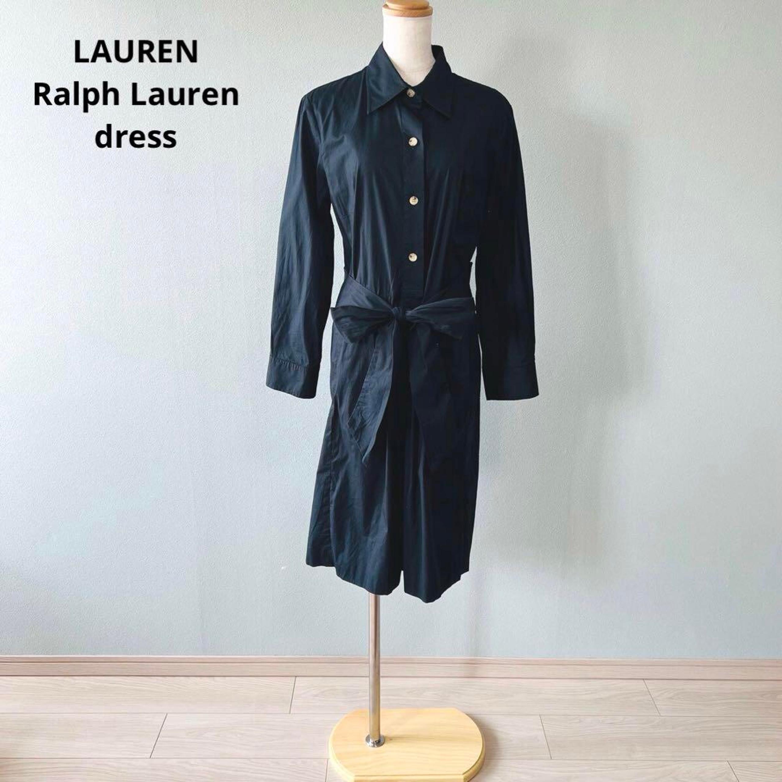 Lauren Ralph Lauren Front-Opening Plain Long Shirt Dress Black N243