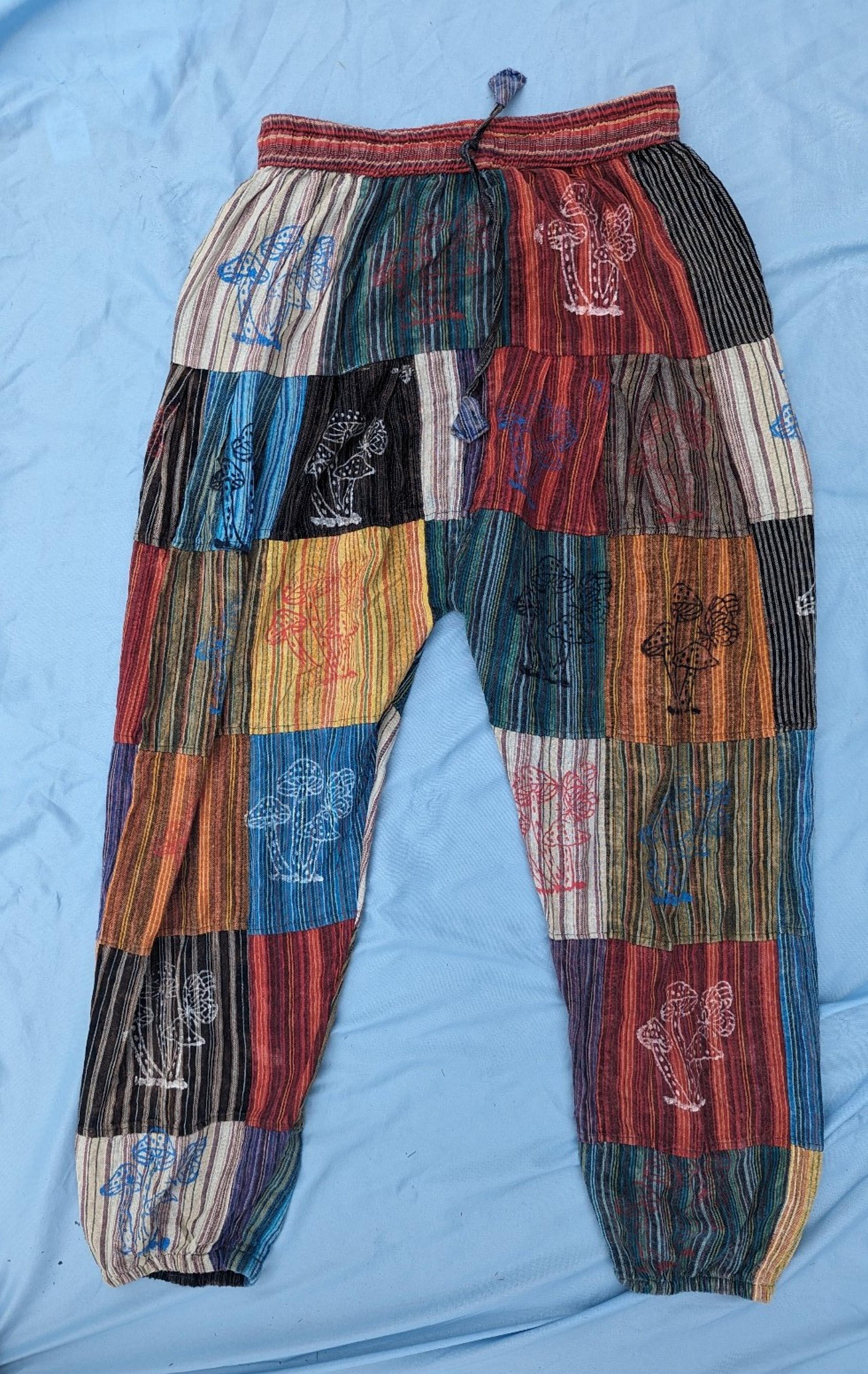 Rising International Patchwork Pants Mushroom Size Small Drawstring Boho