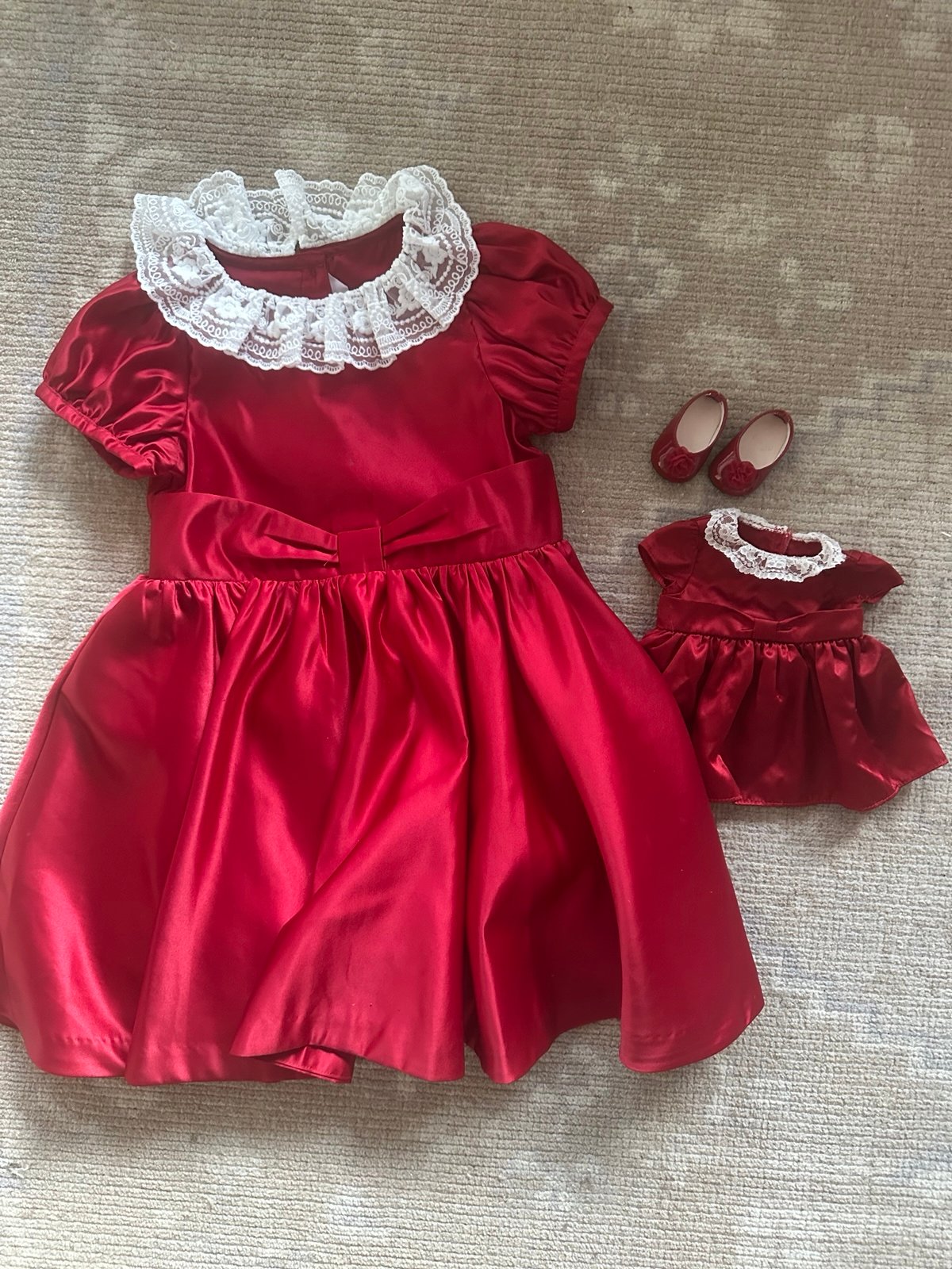Red Satin Dress and Bitty Baby Dress