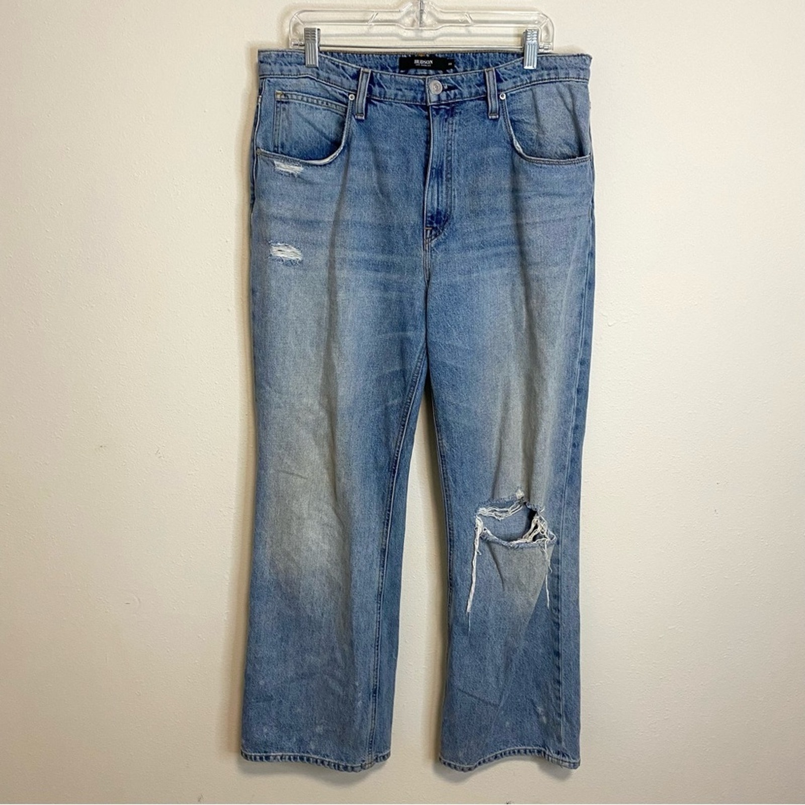 Hudson Women's Distressed Sloane Extreme Baggy Jeans Blue Size 30