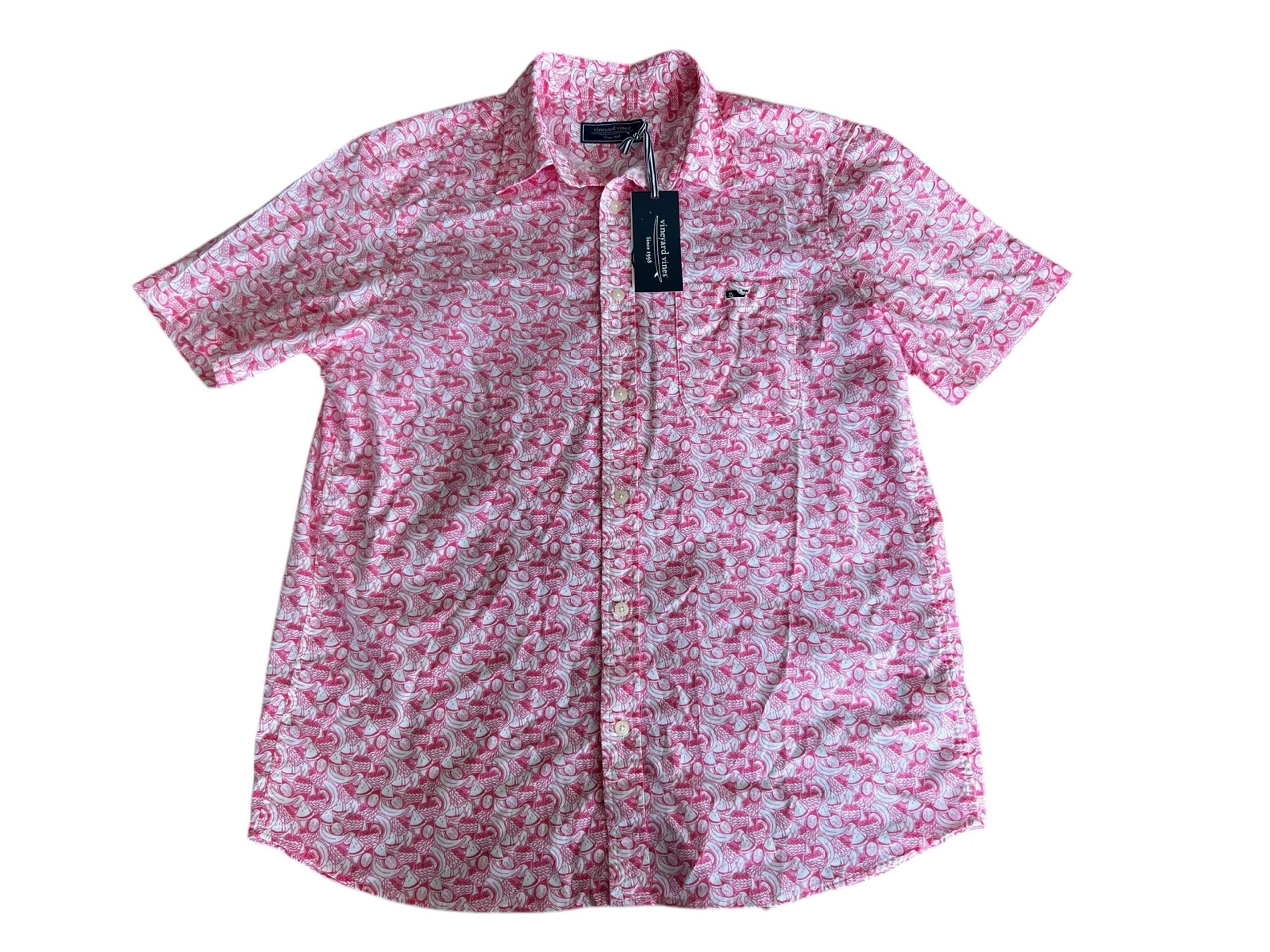 Vineyard Vines Classic Fit Tropical Fruit Red Short Sleeve Casual Button Shirt!
