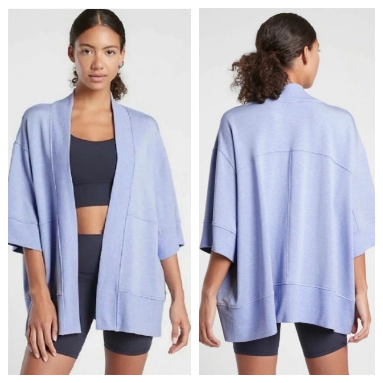 Athleta Lotus Textured Wrap Cardigan S/M Light Blue Open Shrug Cozy Relaxed