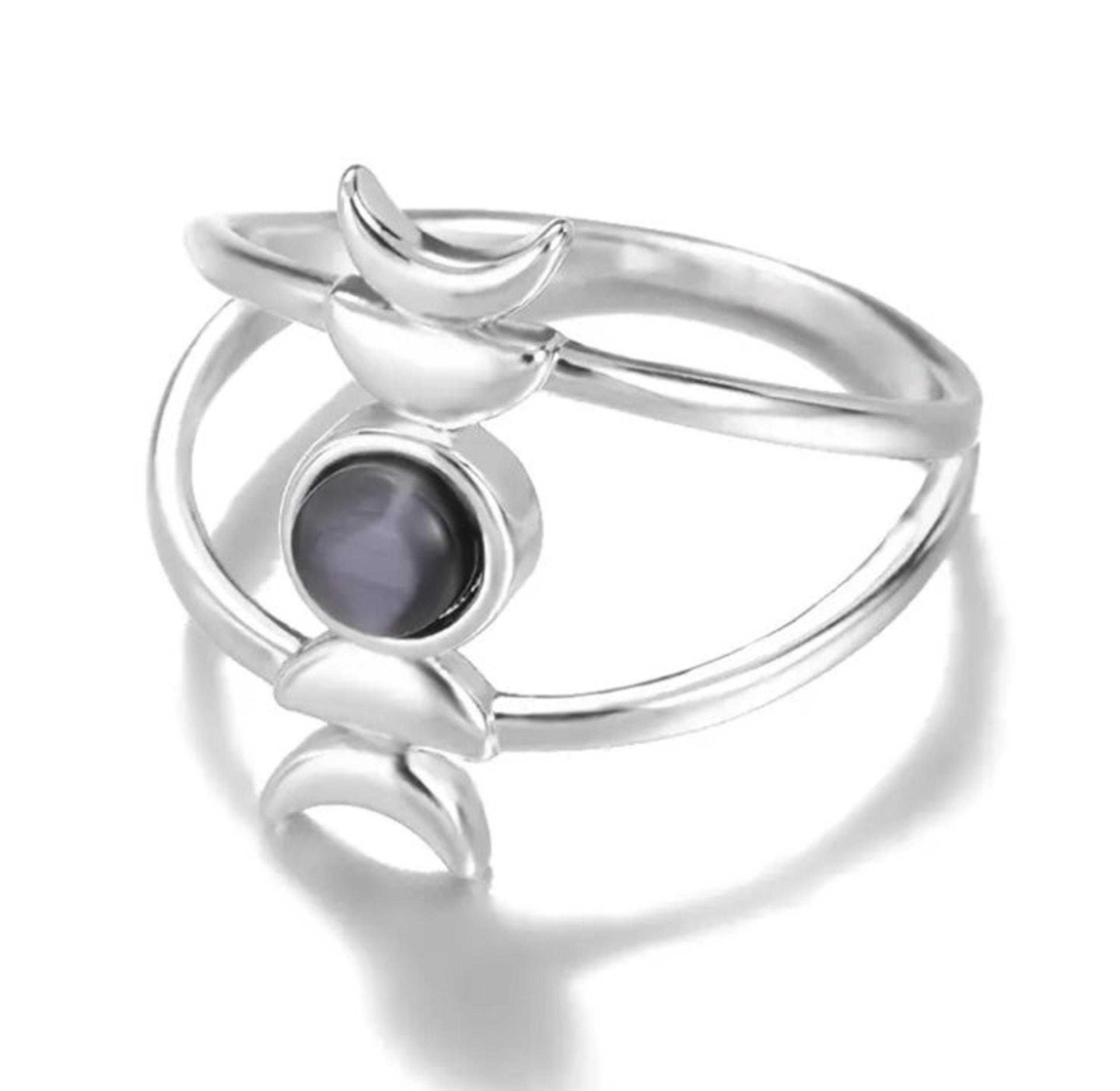 Black Moon phases Silver Ring 6.5 lunar witch boho jewelry new womans crescent f