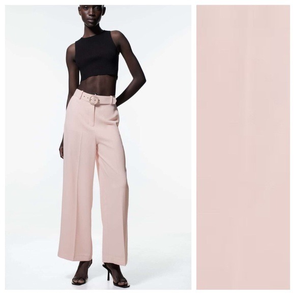 NWOT. Zara High Light Pink Pearl Belt Culottes. Size S.