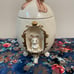 VTG Arnel's Pottery Ivory Egg with Pink Bow Duck & Rabbit Gold Color Trim