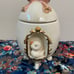 VTG Arnel's Pottery Ivory Egg with Pink Bow Duck & Rabbit Gold Color Trim