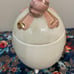 VTG Arnel's Pottery Ivory Egg with Pink Bow Duck & Rabbit Gold Color Trim