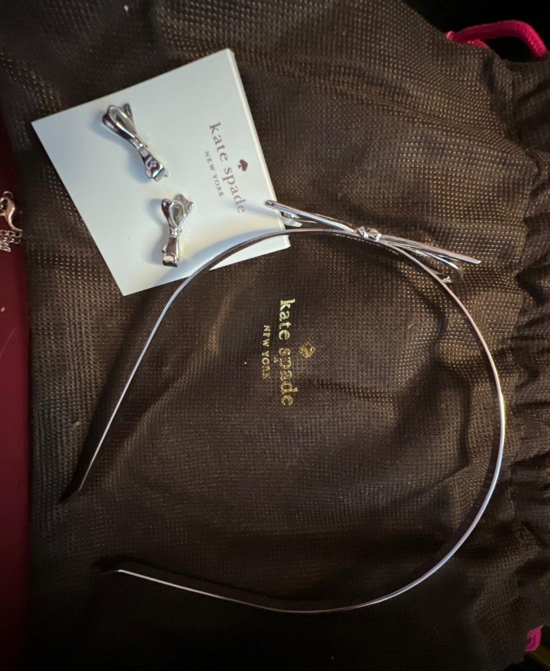 Kate Spade Skinny Metal Bow Headband and matching Earrings