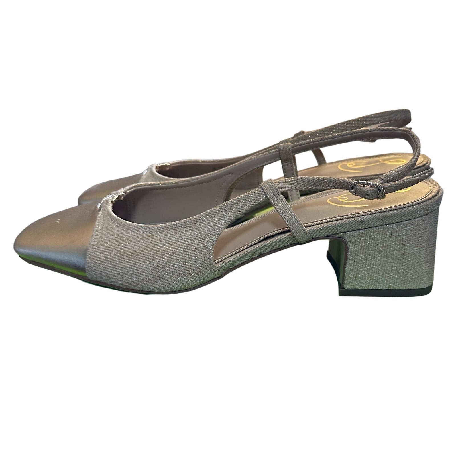 Sam Edelman TARRA GLITZ SLINGBACK HEEL Gold Linen Size 8 New