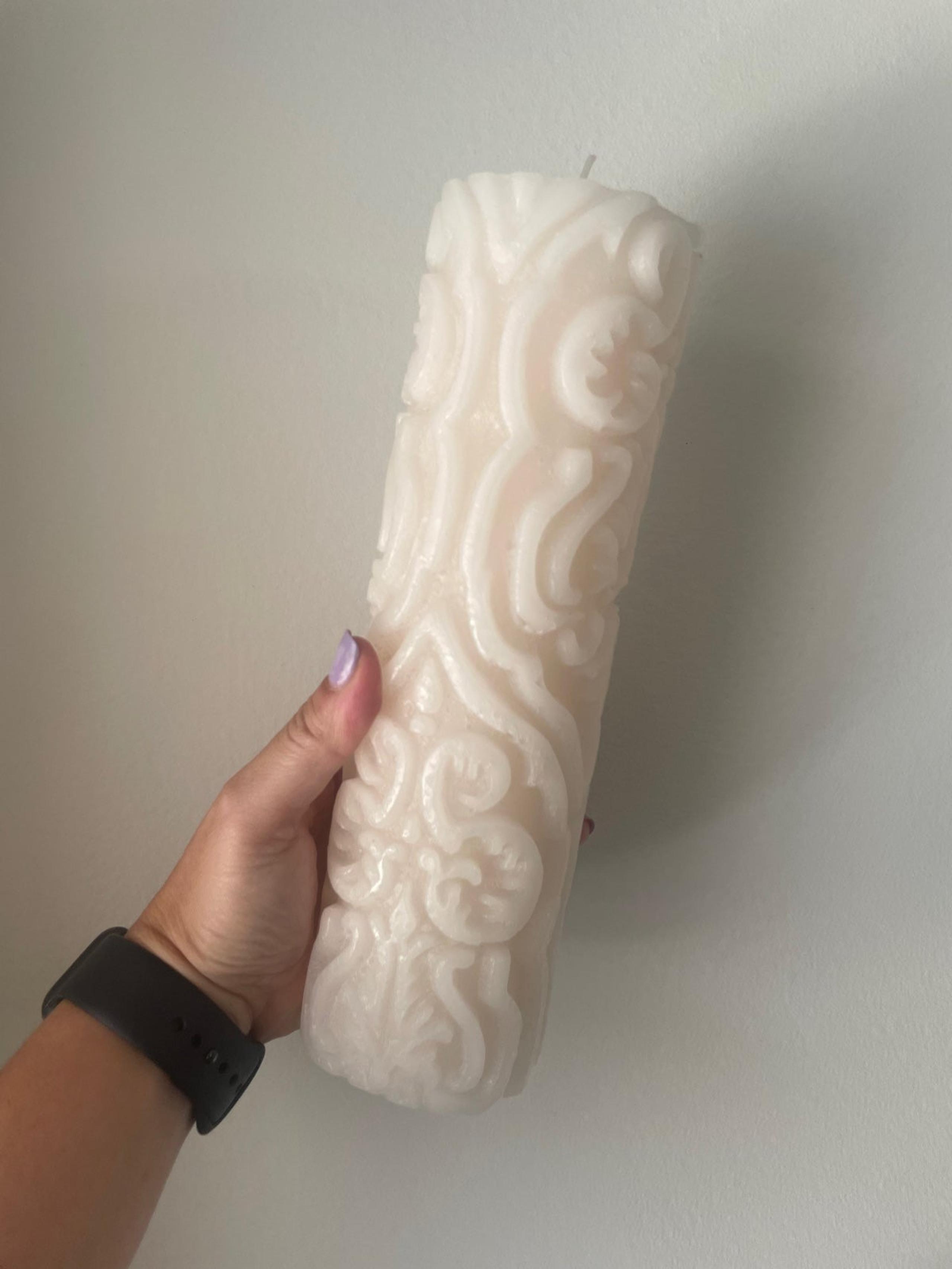 Fluer de Lis Carved Pillar Candle