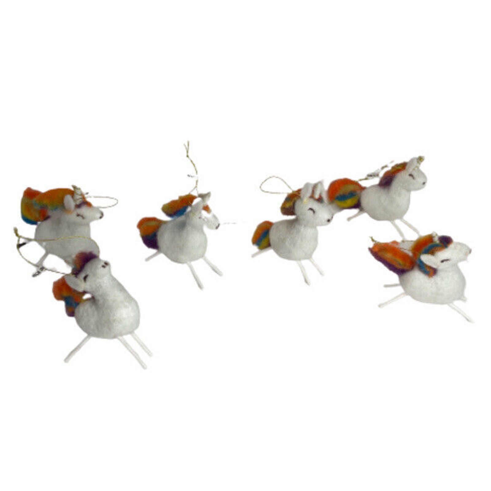 Unicorn Christmas Tree Wool Felt Ornaments Set of 6