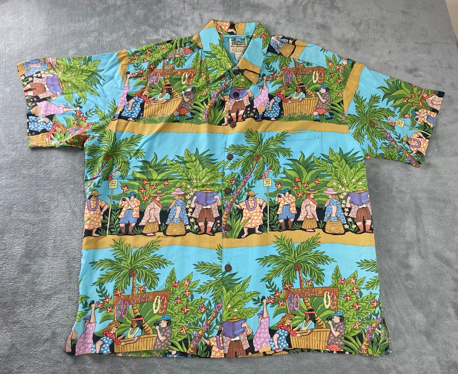 Vintage Ron Anderson KAHALA Shirt Vacation Lei Stand Tourist Aloha Tour Bus XL
