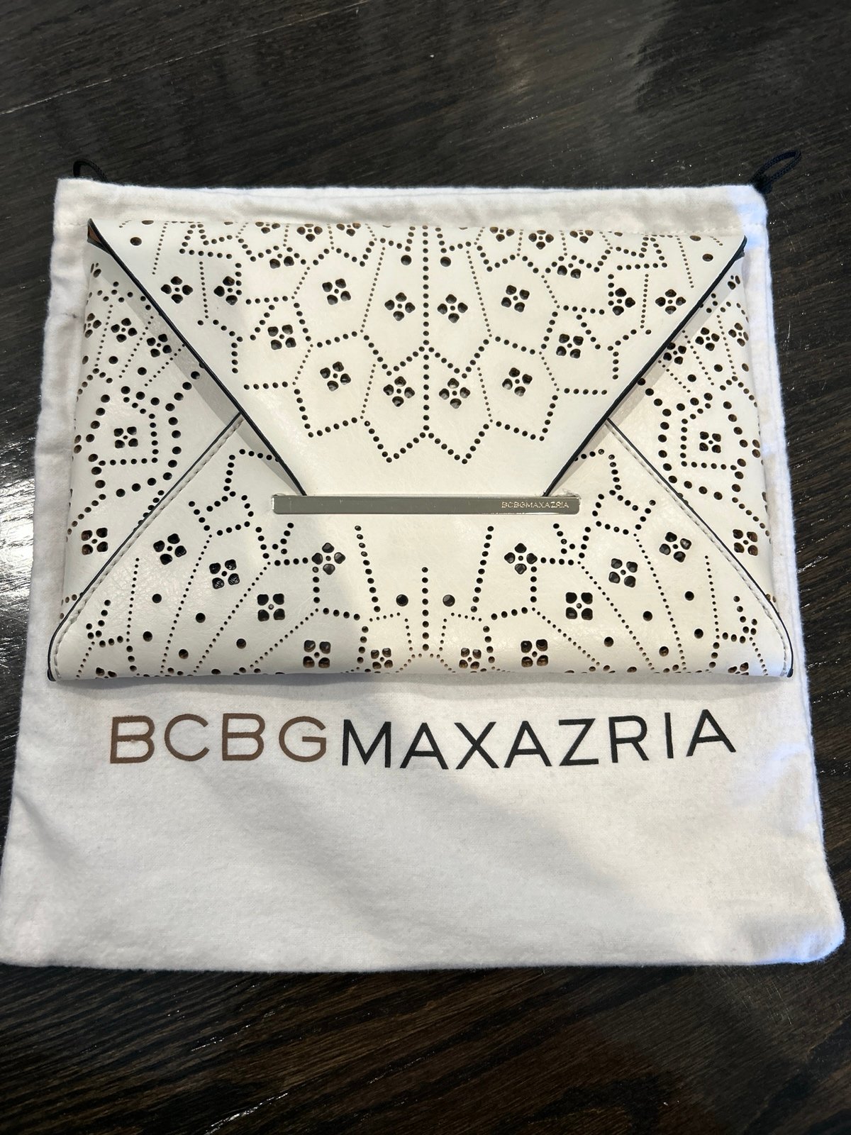 Bcbg laser cut white envelope clutch with dust bag VGuC