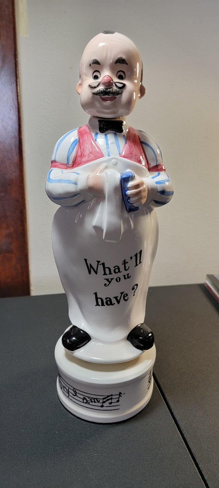 Vintage What'll You Have? Bartender How Dry I Am Ceramic Musical Decanter