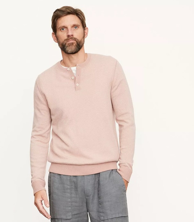 NWT Vince Men's Birdseye Henley - Himalayan/Pearl - Small