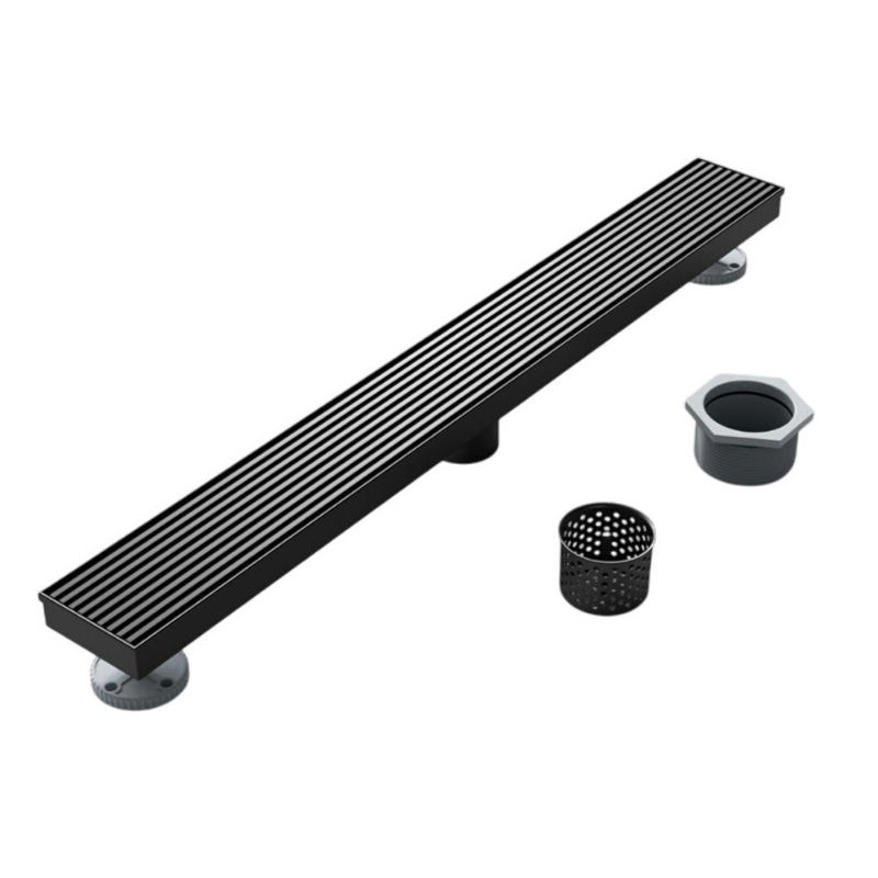 24 Inch Linear Shower Drain with Removable Wedge Matte Black 304 Stainless