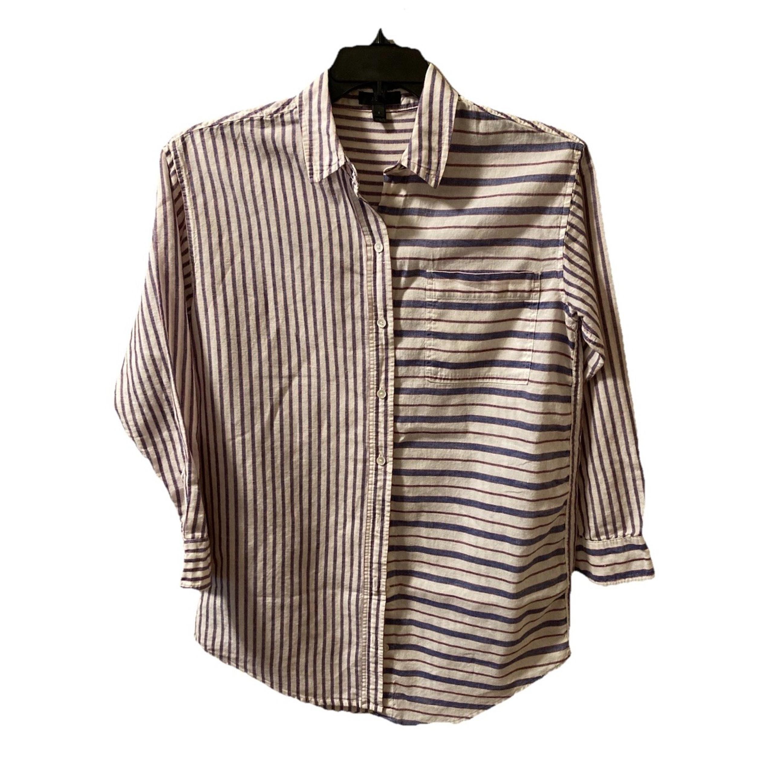 Beach Shirt Striped Linen Cotton Blend Navy White Size S Coastal Beachy - J.Crew