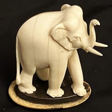 Antique Natural Bovine Bone Carved Large Elephant Figurine & Stand