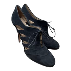 Valentino Black Suede Cutout Lace-Up Booties 40 10
