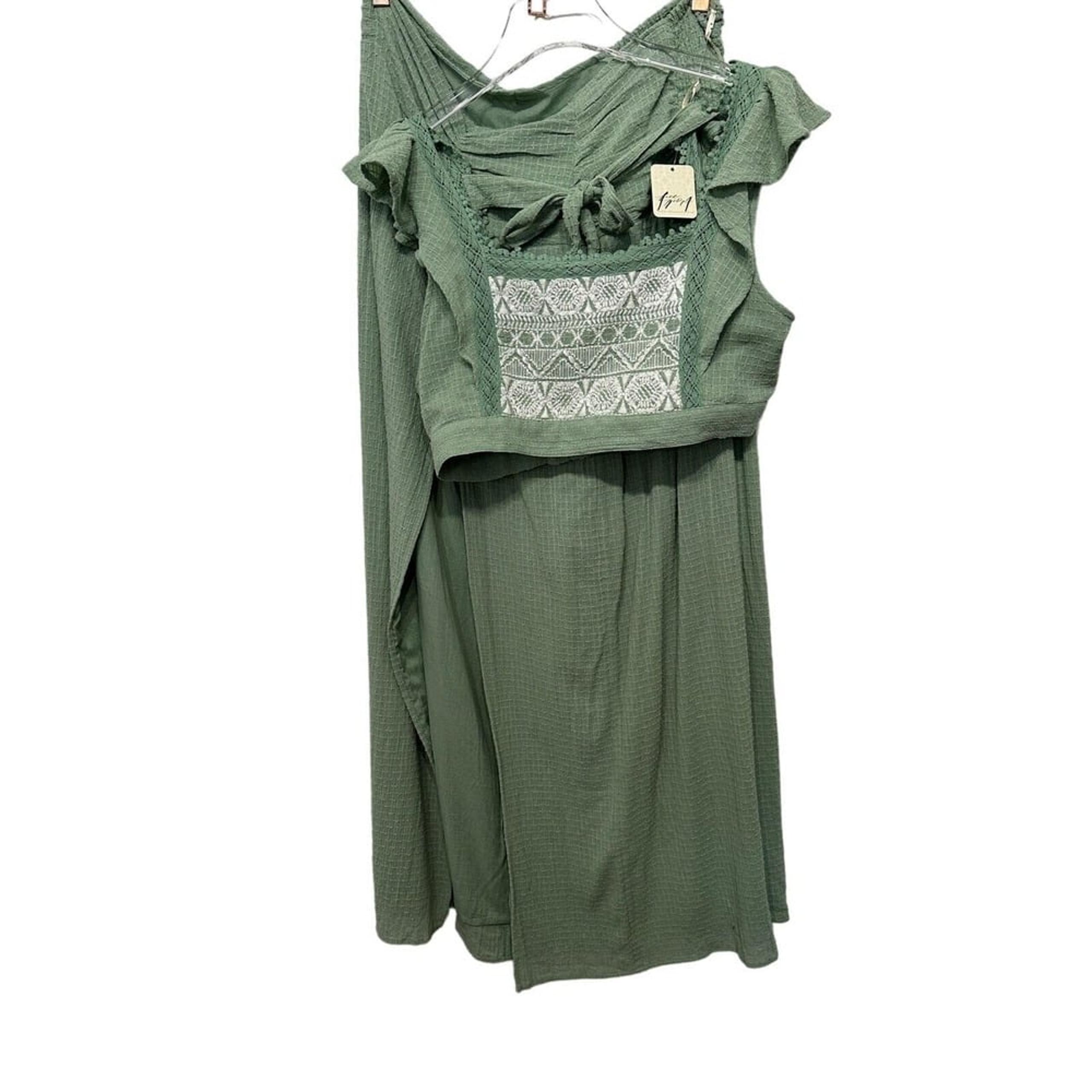 Free People Womens Size L County Line Crop Top Maxi Skirt Set Light Green NWT