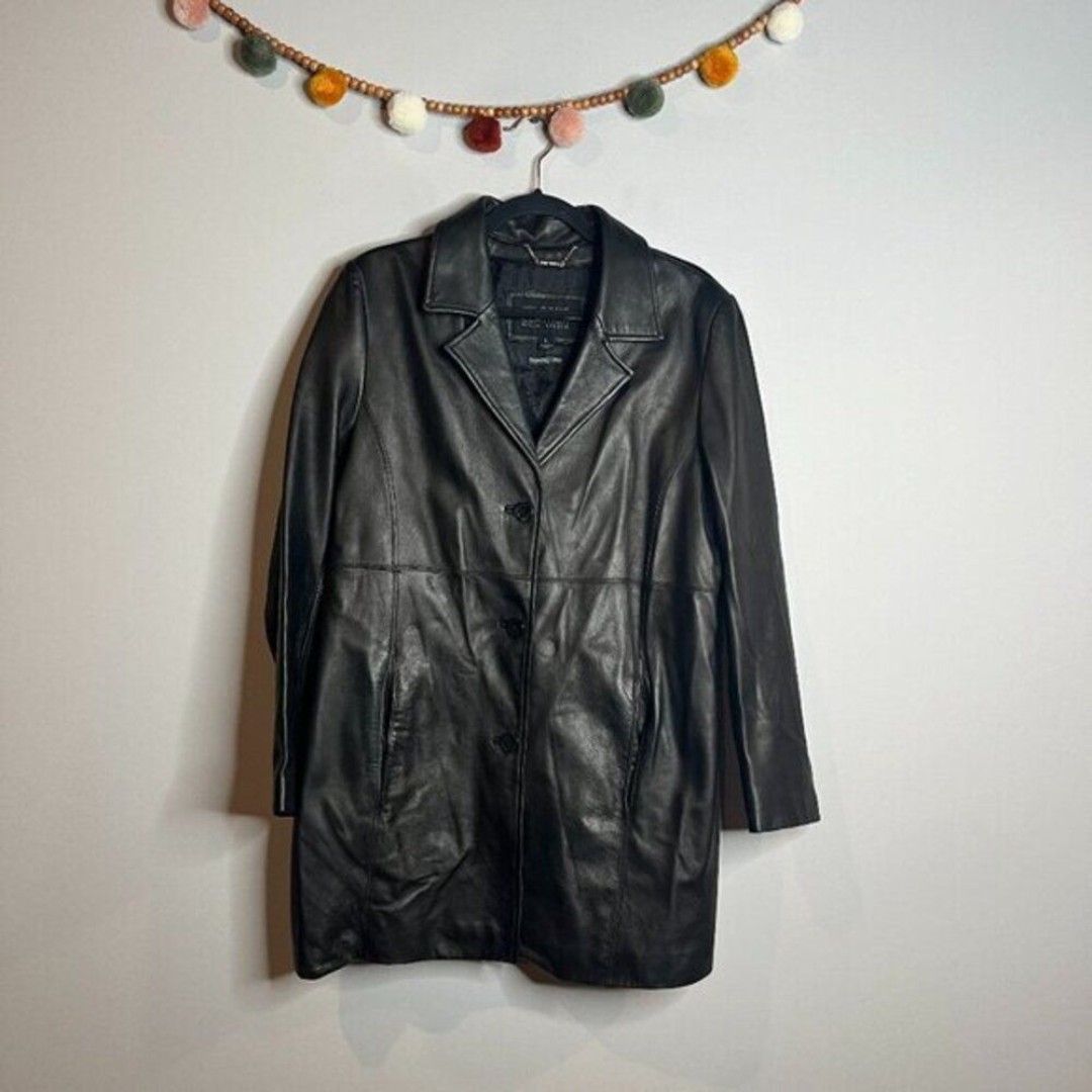Vintage Wilson's Leather black long lined leather jacket