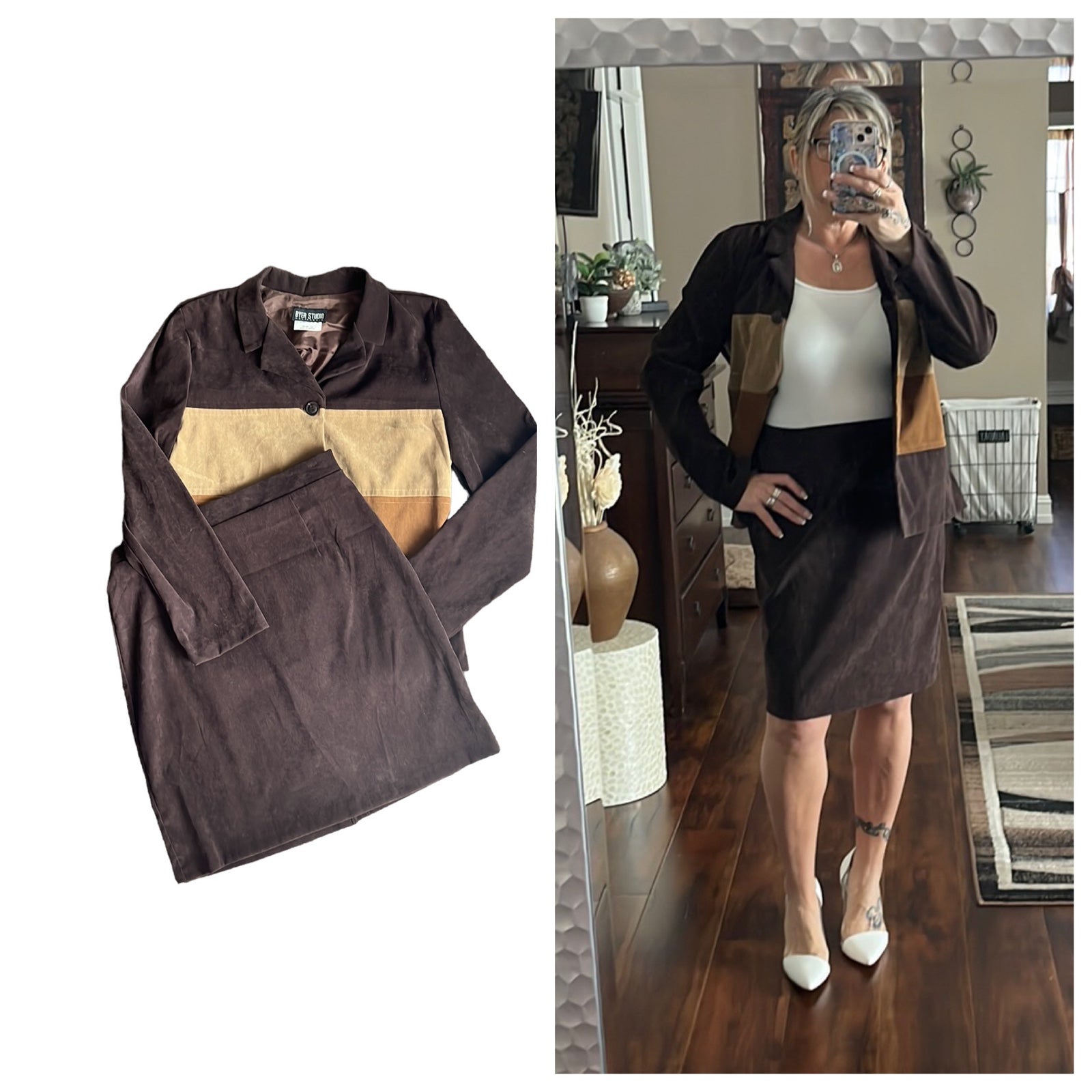 Vintage Byer Studio faux suede skirt suit