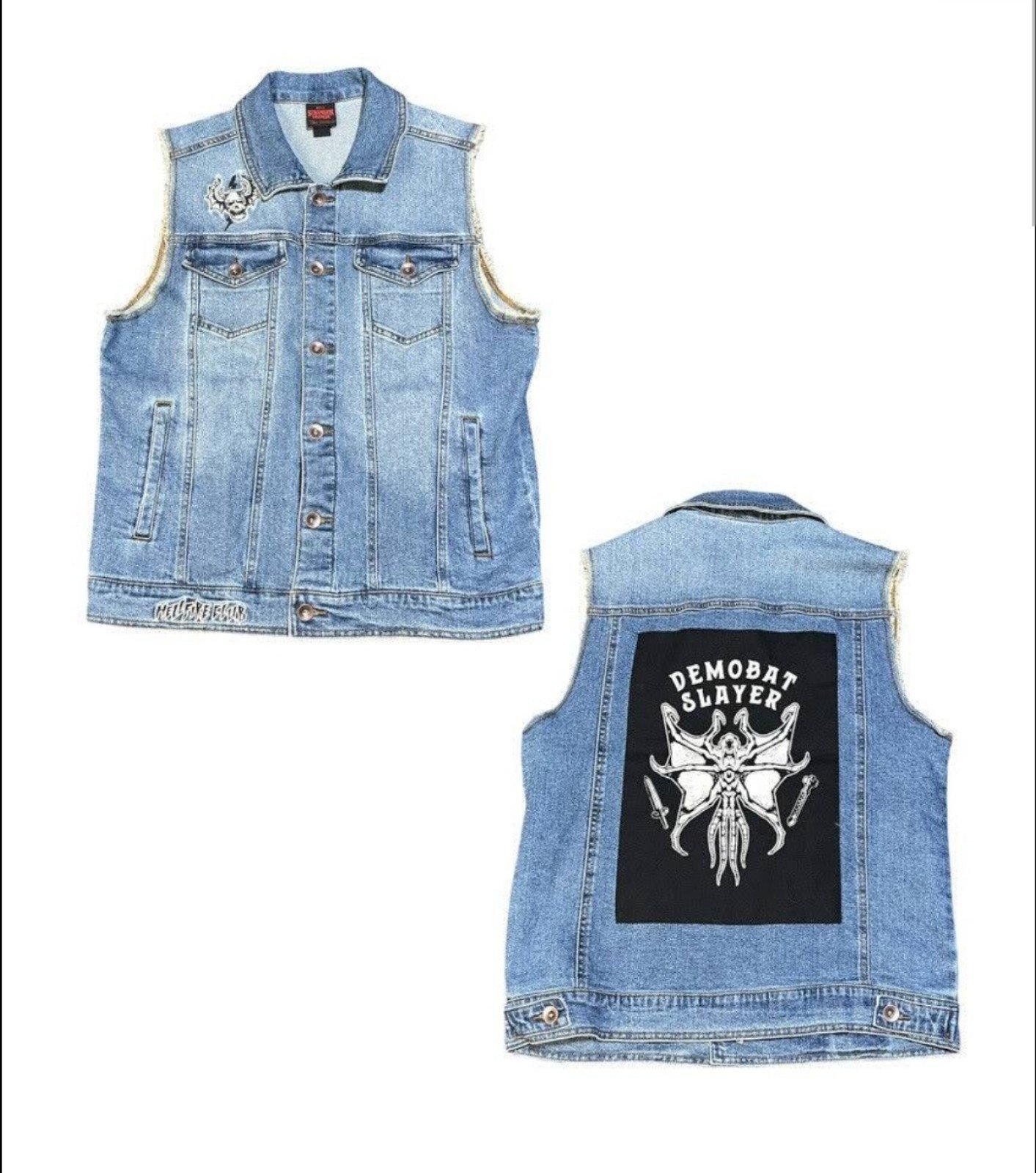 Stanger things Denim Vest Eddie Munson Hellfire Club Blue Demobat Slayer