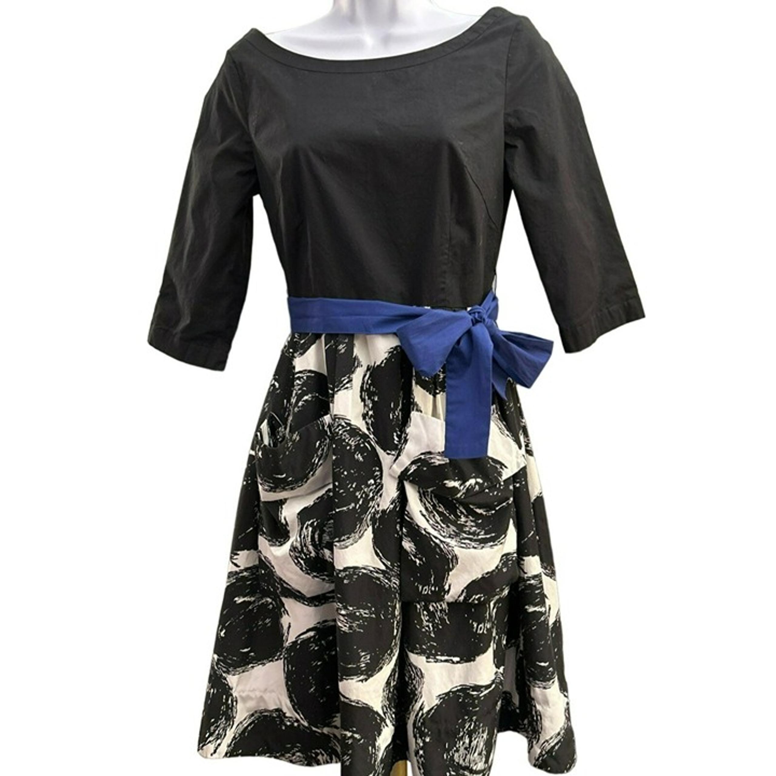 Anthropologie Maeve Women's Black White Cocktail Dress Sz 4 Pockets Knee Length