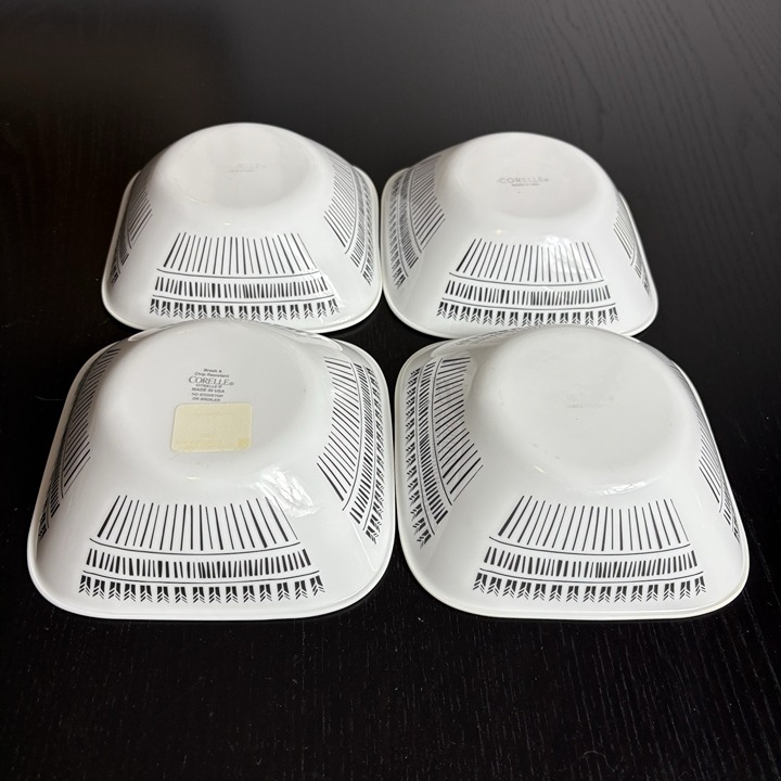 CORELLE Imani Set of 4 Square Soup or Cereal Bowls, Black & White